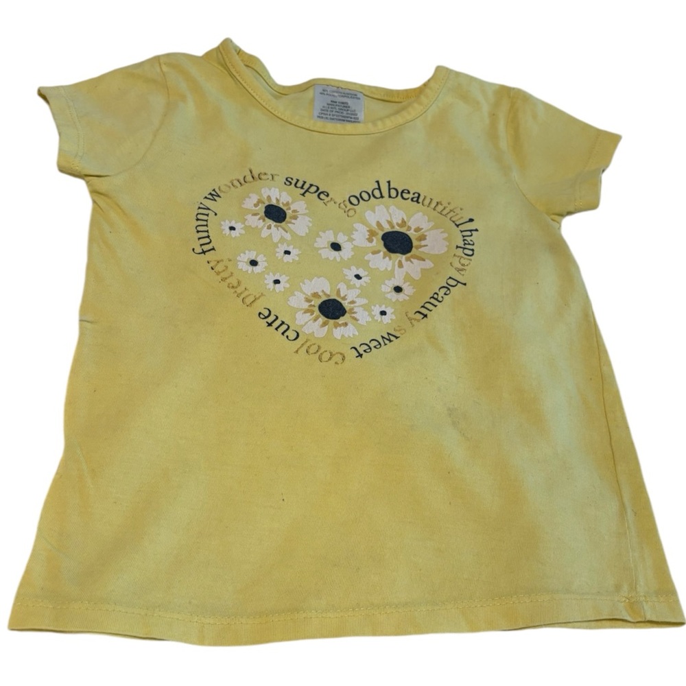 Girls 4T yellow Happy Sunflower printed short sleeve t-shirt. Yellow/white.